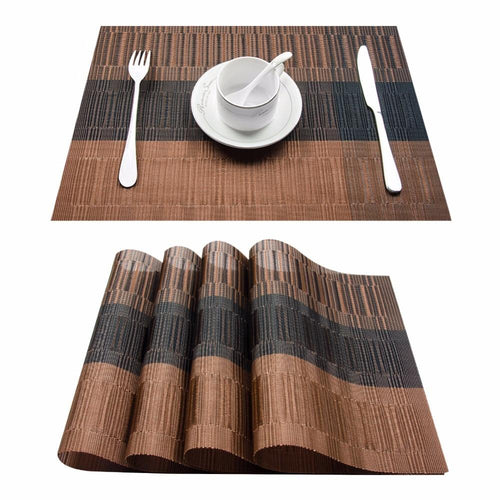 Set of 4 PVC Bamboo Plastic Placemats for Dining Table Runner Linens place mat in Kitchen Accessories Cup Wine mat