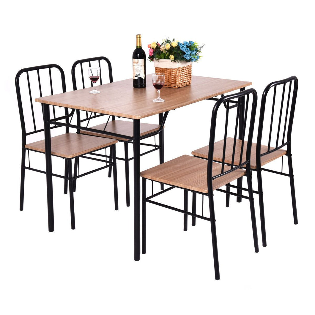 Giantex 5 Piece Dining Set Table and 4 Chairs Metal Wood Home Modern Breakfast Furniture Kitchen Table Chairs Set HW53838