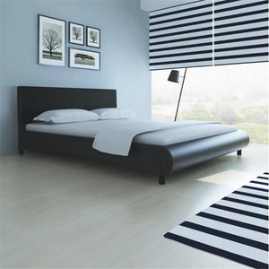 VidaXL Black Sturdy Wooden Bed 160 X 200 Cm 242053 High Quality Bed With Imitation Leather Upholstery Easy Construction