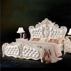 modern european solid wood bed Fashion Carved  leather  french bedroom furniture pfy10050