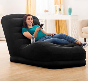 Foldable Lounger/Couch with Backrest Footrest Cup Holder Inflatable Anti Slip Air Sofa Living Room Bedroom Chair with Flocking