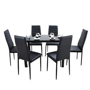 PANANA GLASS DINING TABLE SET WITH 4/ 6 FAUX LEATHER CHAIRS BLACK /WHITE Home Kitchen Furniture Fast shipping