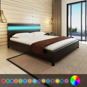 Vidaxl Minimalist Modern Bed Bedroom Furniture Artificial Leather Bed Imitation Leather Cover With LED light Bed