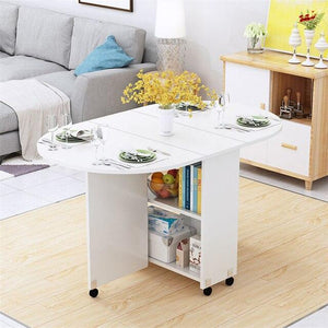 Folding Movable Dining Table With Multidirectional Wheel Wooden Kitchen Table Storage Cabinet Portable Mesa Centro Elevable