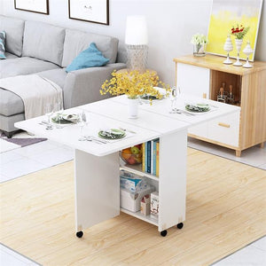 Folding Movable Dining Table With Multidirectional Wheel Wooden Kitchen Table Storage Cabinet Portable Mesa Centro Elevable