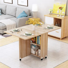 Load image into Gallery viewer, Folding Movable Dining Table With Multidirectional Wheel Wooden Kitchen Table Storage Cabinet Portable Mesa Centro Elevable