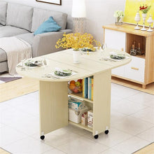 Load image into Gallery viewer, Folding Movable Dining Table With Multidirectional Wheel Wooden Kitchen Table Storage Cabinet Portable Mesa Centro Elevable