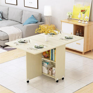 Folding Movable Dining Table With Multidirectional Wheel Wooden Kitchen Table Storage Cabinet Portable Mesa Centro Elevable